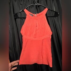 bebe Coral Bandage Halter Top w/ Back Zipper & Front Keyhole – Size Medium